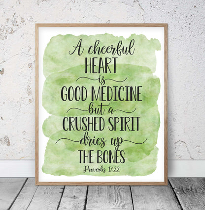 A Cheerful Heart Is Good Medicine, Proverbs 17:22 Bible Verse Wall Art Print