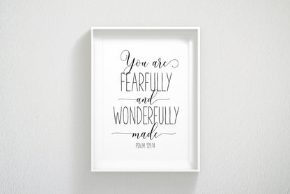 You Are Fearfully And Wonderfully Made, Psalm 139:14, Bible Verse Print Room Art