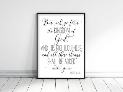 But Seek Ye First the Kingdom Of God, Matthew 6:33, Bible Verse Printable,Nursery Decor,Room Art