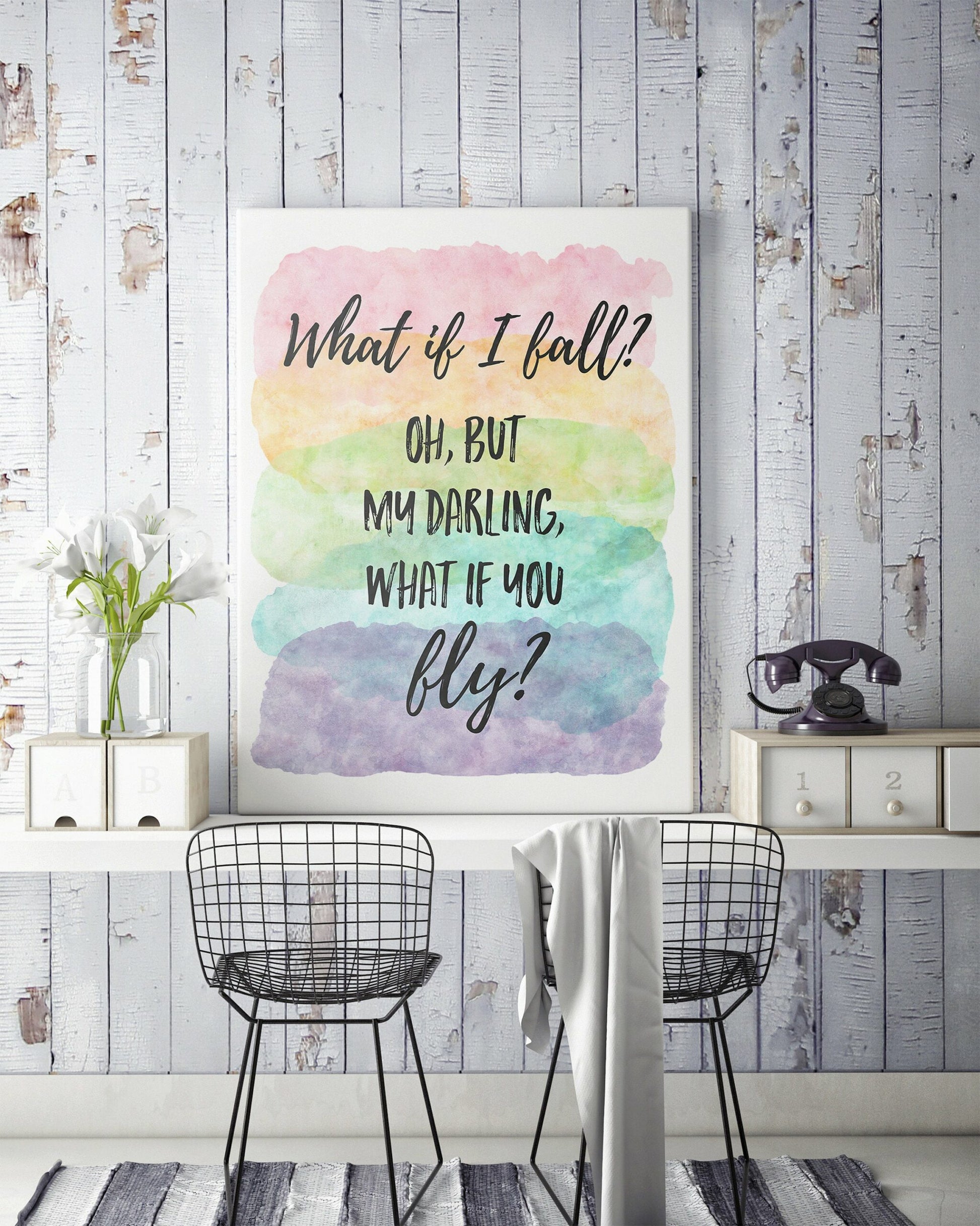 What If I Fall, Nursery Print Decor, Inspirational Quotes, Motivational Wall Art