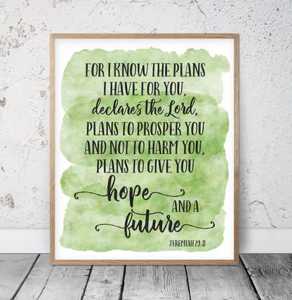 For I Know the Plans I Have for You, Jeremiah 29:11, Bible Verse Printable,Nursery Decor Room Art