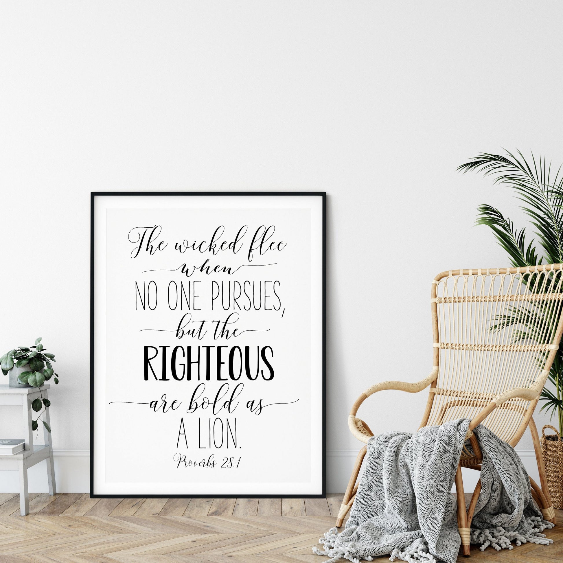 The Righteous are Bold as a Lion, Proverbs 28:1, Bible Verse Printable, Christian Gifts, Nursery Decor