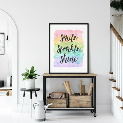 Smile Sparkle Shine,Nursery Print Wall Art,Inspirational Quotes,Motivational