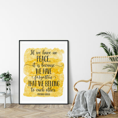 If We Have No Peace, Mother Teresa Inspirational Quote, Nursery Print Decor