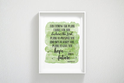 For I Know the Plans I Have for You, Jeremiah 29:11, Bible Verse Printable,Nursery Decor Room Art