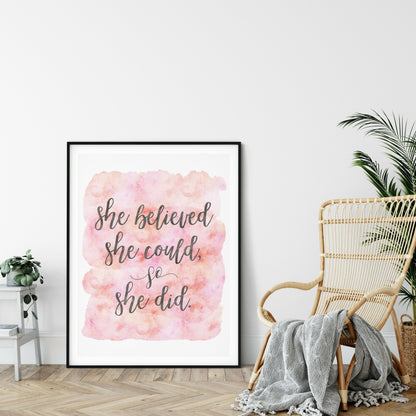 She Believed She Could So She Did,Nursery Print Wall Art Quotes Decor