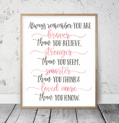 You Are Braver Than You Believe, Inspirational Quotes, Nursery Print Wall Art
