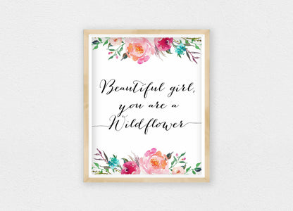 Beautiful Girl, You Are A Wildflower, Nursery Printable Wall Art, Room Decor