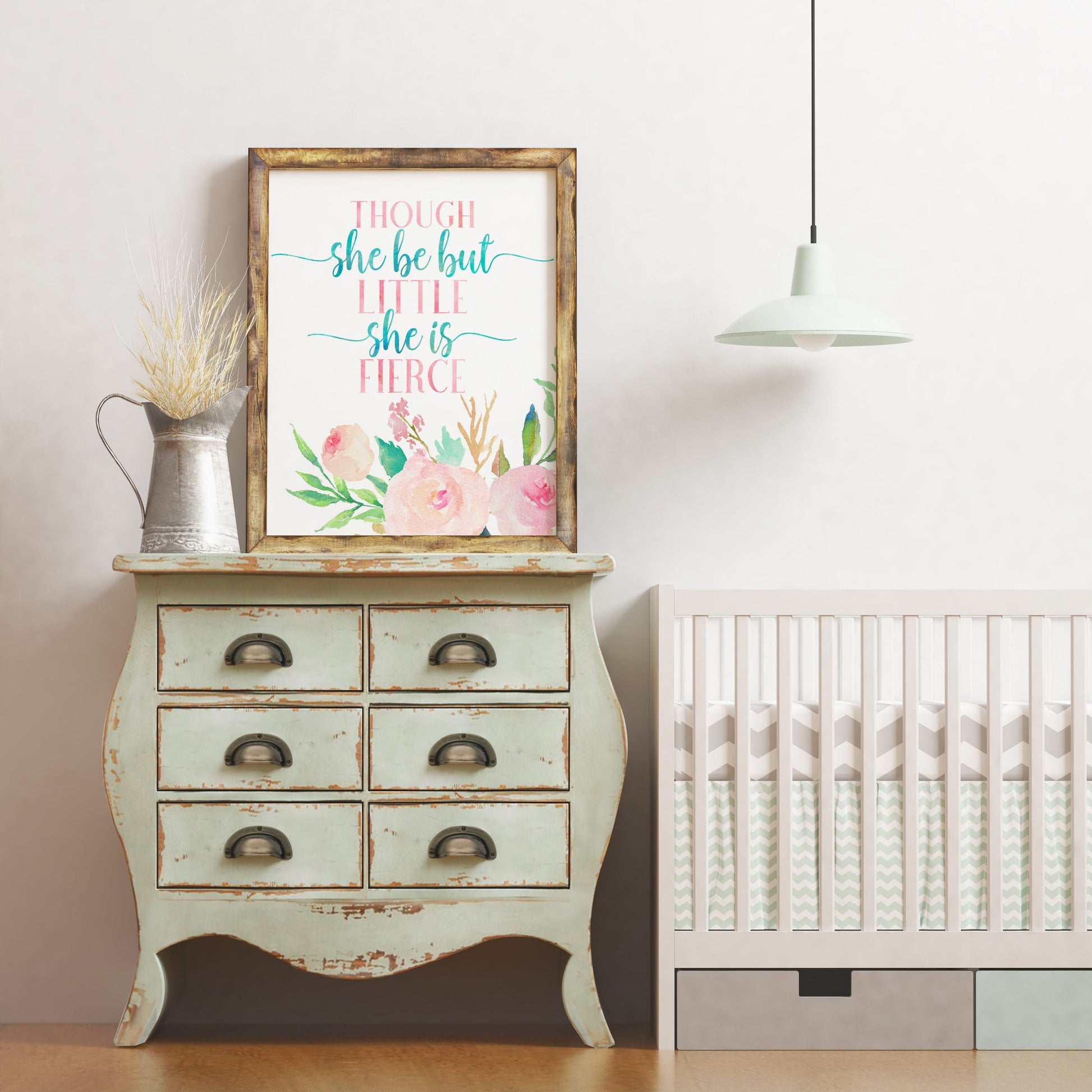 Though She Be But Little She Is Fierce, Nursery Floral Printable Wall Art Decor