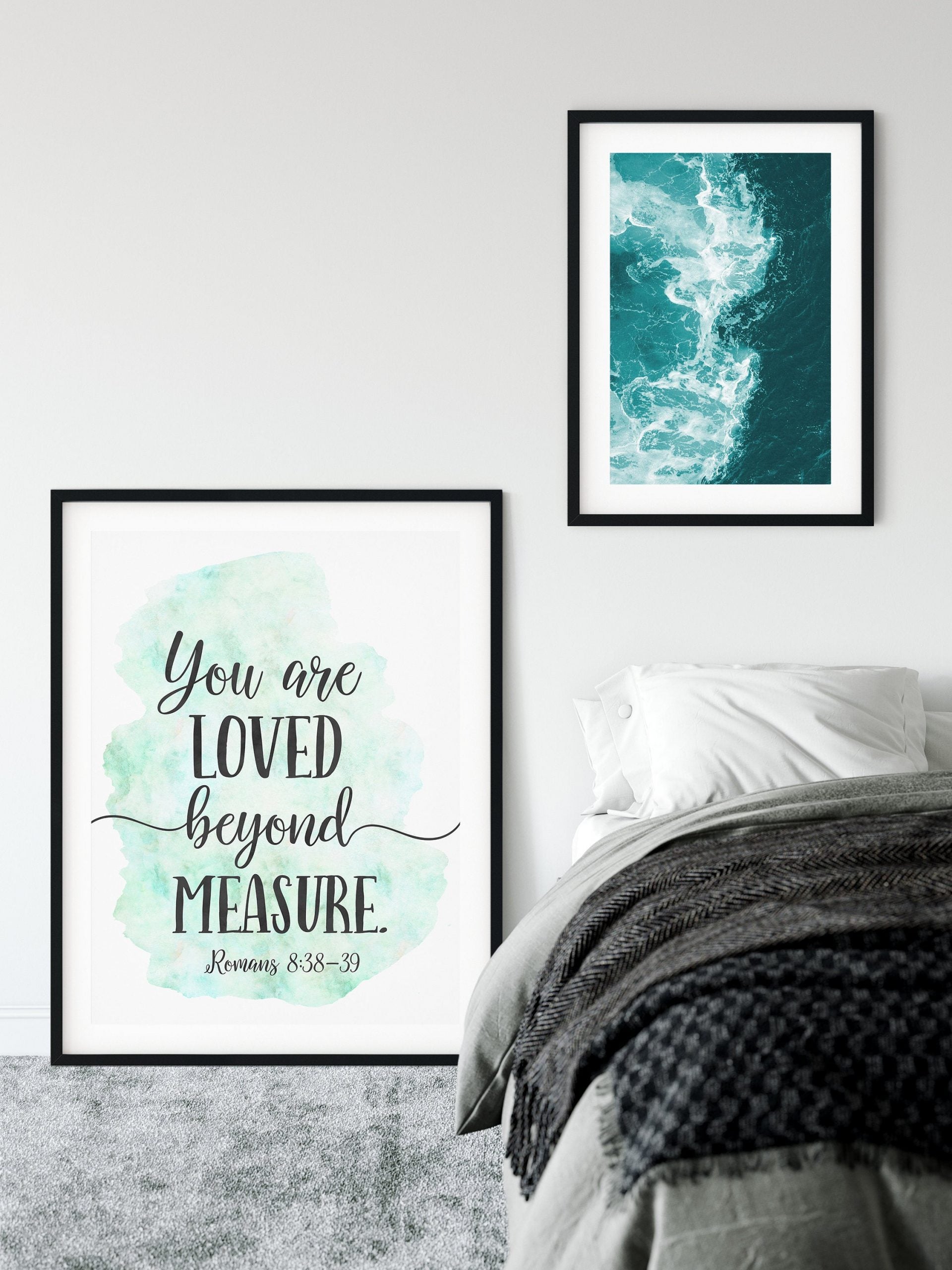 You Are Loved Beyond Measure, Romans 8:38-39, Printable Bible Verse Wall Art, Scripture Prints