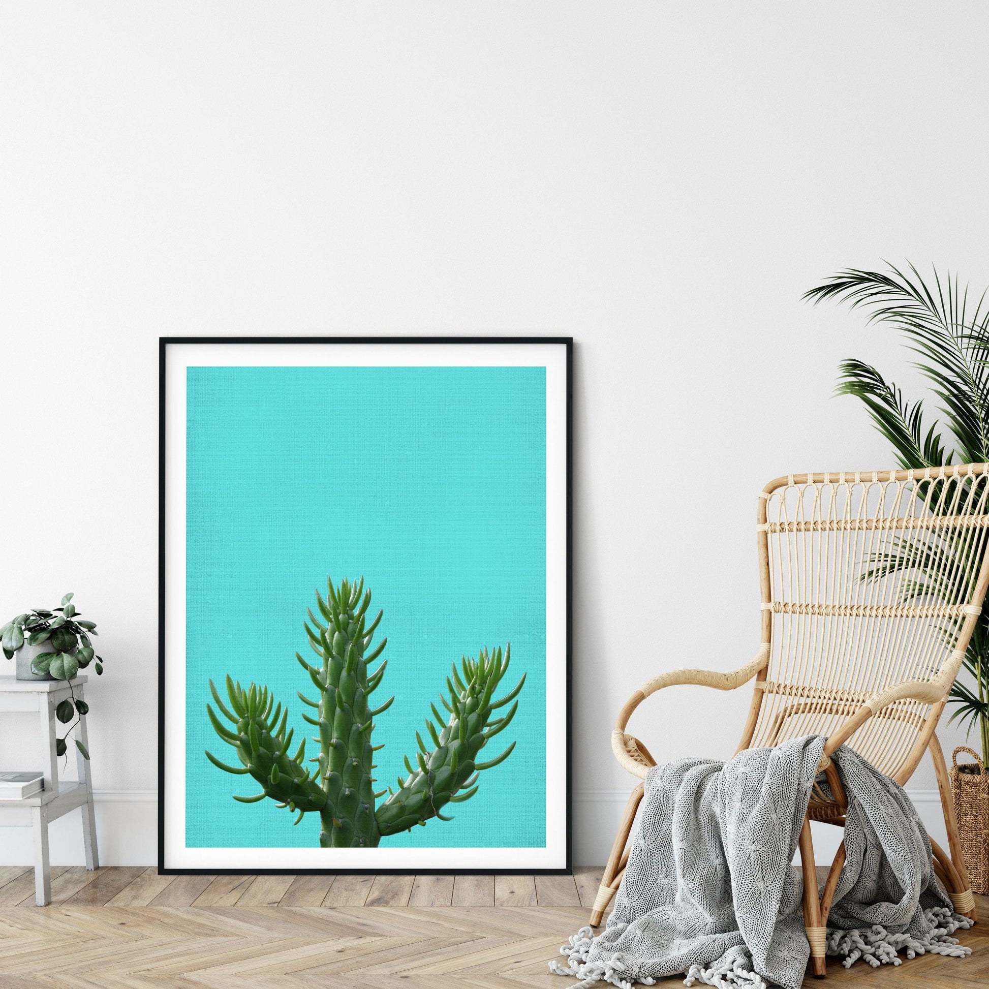 Cactus Print, Blue Wall Art, Cactus Plant Photo, Arizona Print, Home Decor Print