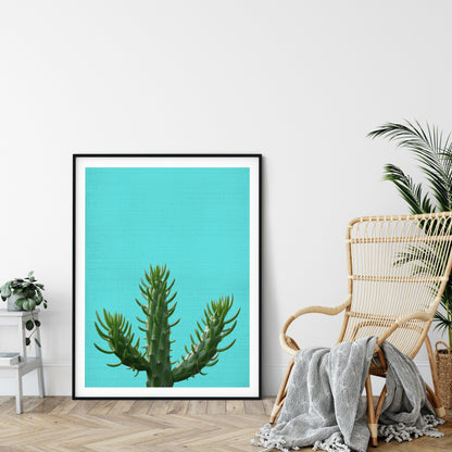 Cactus Print, Blue Wall Art, Cactus Plant Photo, Arizona Print, Home Decor Print
