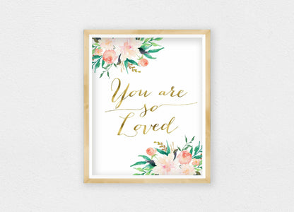 You So Are Loved Printable Nursery Wall Art, Gold Nursery Decor Girl Bedroom