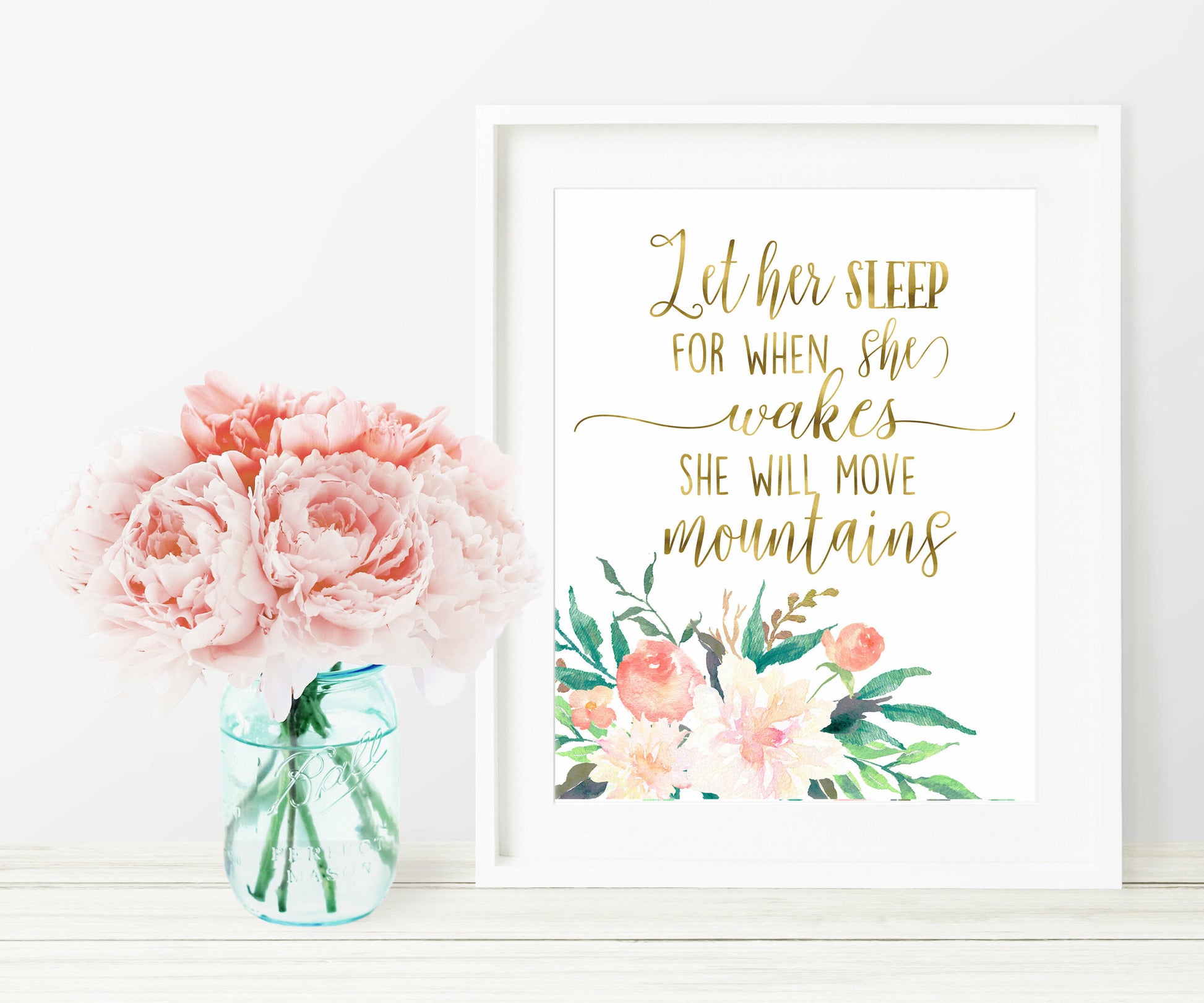 Let Her Sleep, Printable Nursery Wall Art Decor, Gold Nursery Decor Girl, Baby Gift