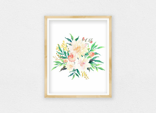 Pink Watercolor Flowers, Pink Cream Floral Nursery Decor, Pink Peony Bouquet