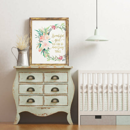 Beautiful Girl You Can Do Amazing Things, Printable Nursery Bedroom Wall Art