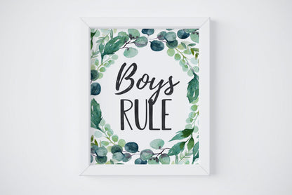 Boys Rule, Boys Nursery Prints, Eucalyptus Nursery Decor, Boys Room Wall Art