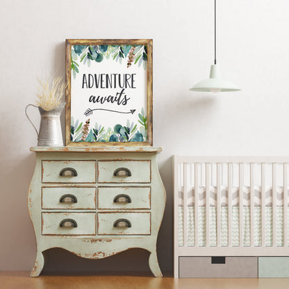 Adventure Awaits, Boys Nursery Prints, Eucalyptus Nursery Decor Wall Art