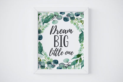 Dream Big Little One, Boys Nursery Prints, Eucalyptus Nursery Decor Wall Art