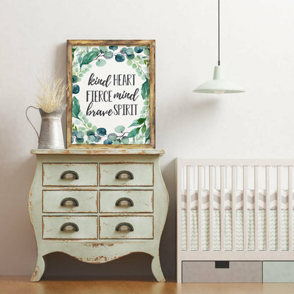 Kind Heart Fierce Mind Brave Spirit, Boys Nursery Prints,Room Wall Art Decor