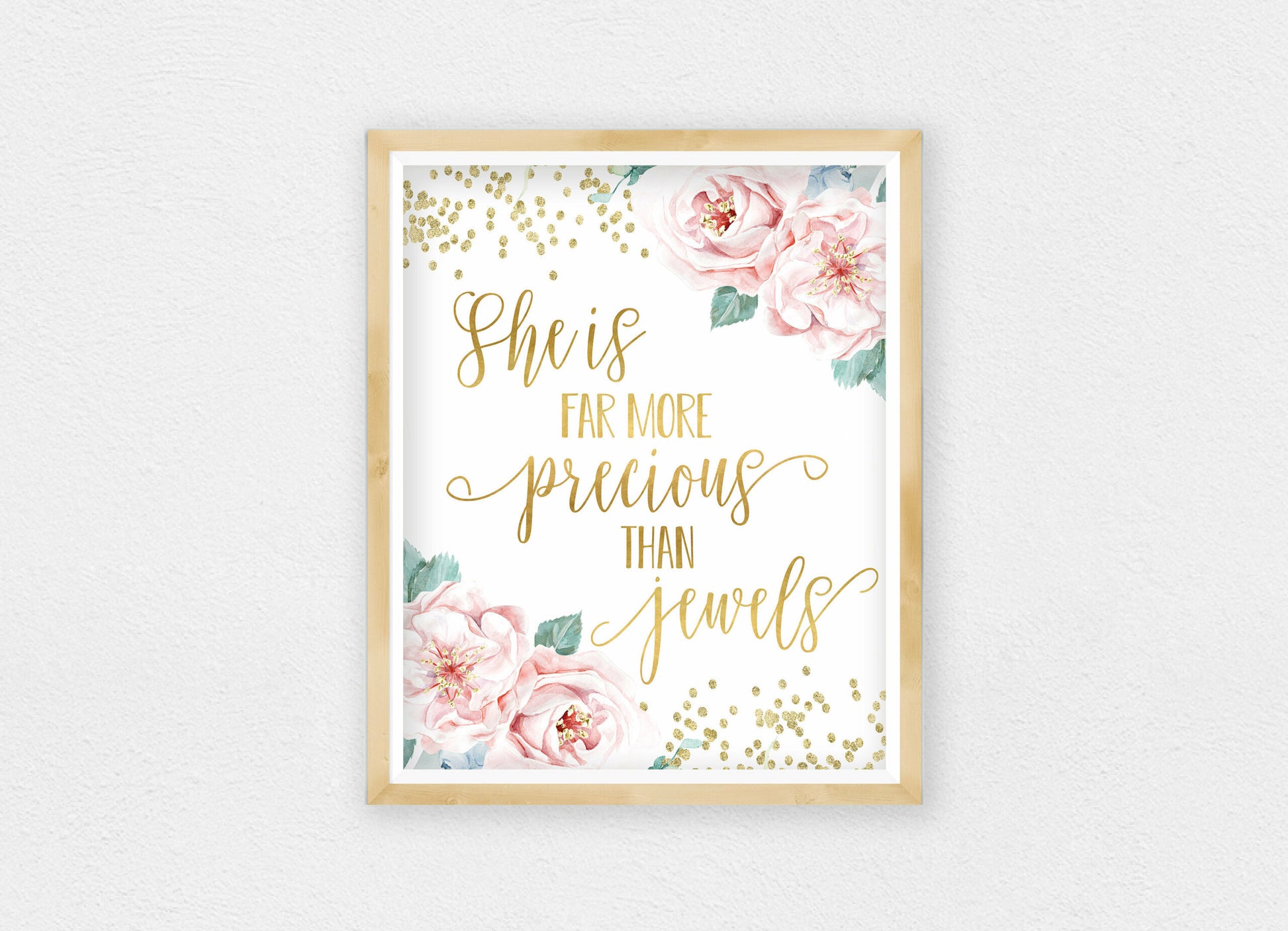 She Is More Precious Than Jewels Printable Nursery Wall Art, Gold Nursery Decor