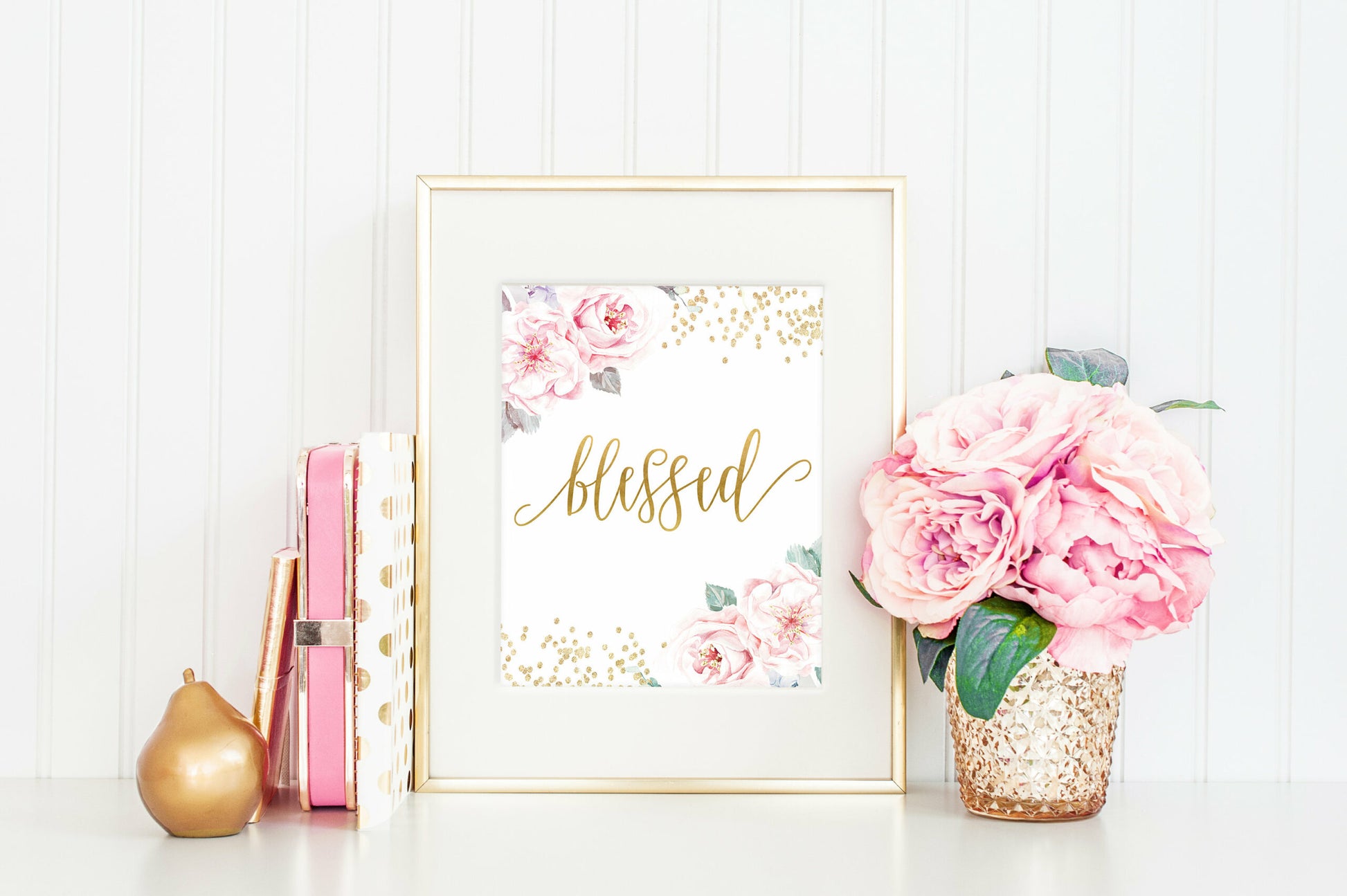 Blessed Printable Nursery Wall Art, Gold Nursery Decor Girl Room Wall Art Gift