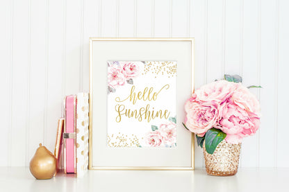 Hello Sunshine, Printable Nursery Wall Art,Nursery Decor Girl Bedroom Wall Art