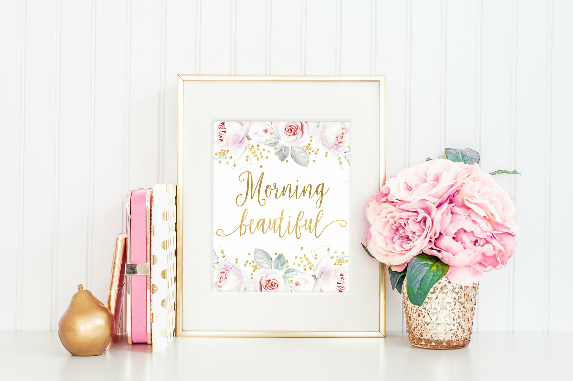 Morning Beautiful Printable Nursery Wall Art, Gold Nursery Room Decor Girl Quote