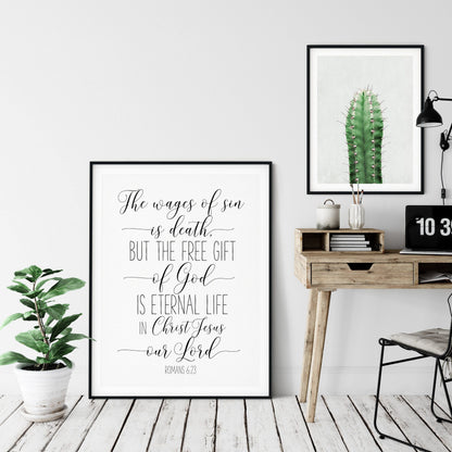 Eternal Life, Romans 6:23, Bible Verse Printable Wall Art, Christian Gifts, Nursery Decor Wall Art