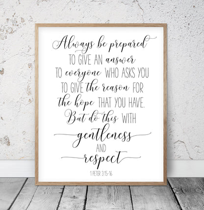 1 Peter 3:15, Bible Verse Printable Wall Art, Christian Gifts, Nursery Decor, Scripture Prints