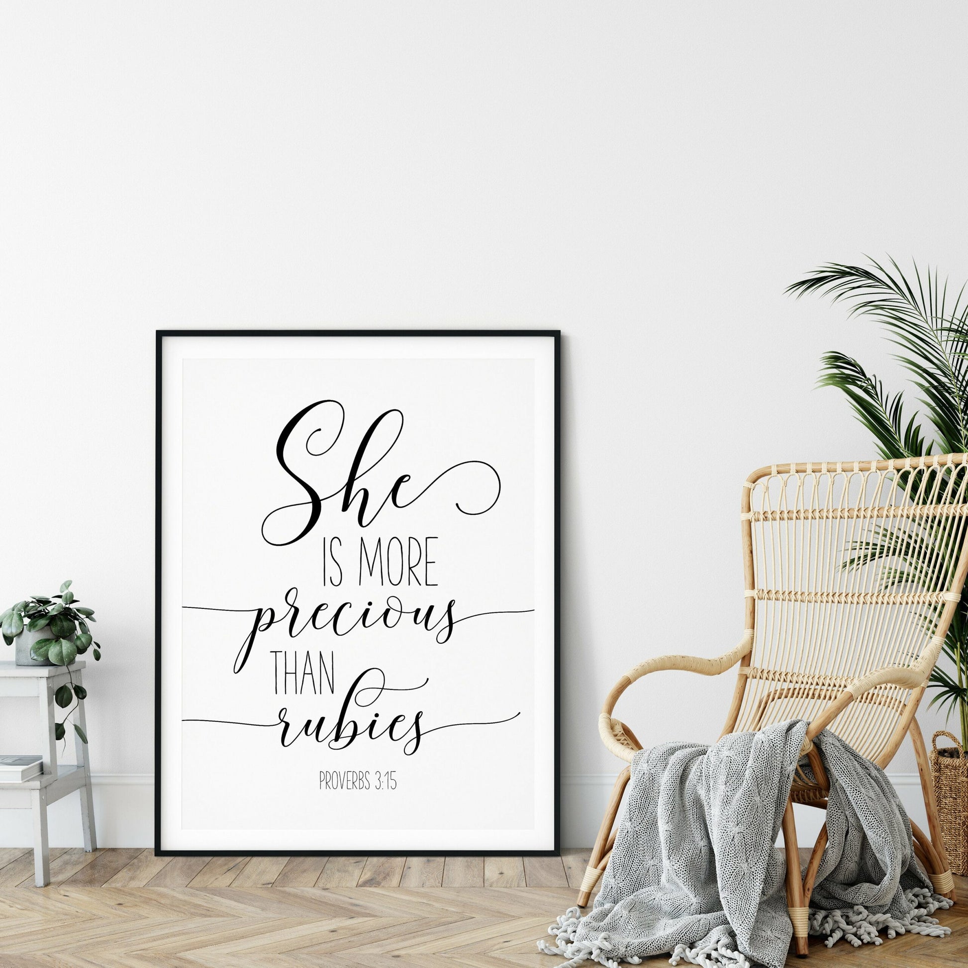 She Is More Precious Than Rubies, Proverbs 3:15, Bible Verse Printable Wall Art,Nursery Bible Quotes