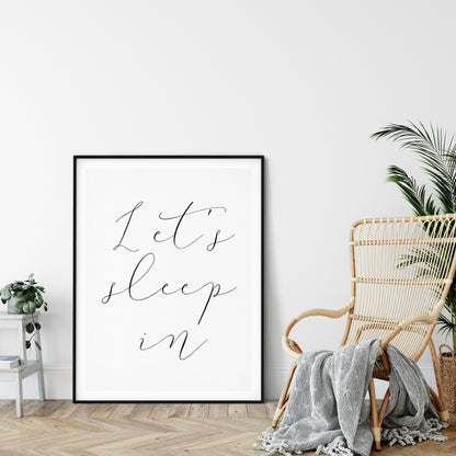 Let's Sleep In Print, Bedroom Print Wall Art, Above Bed Decor, Bedroom Quotes