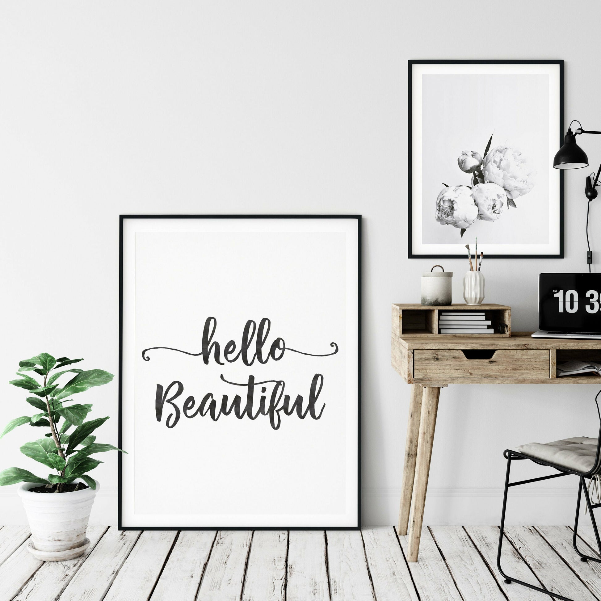 Hello Beautiful Print, Nursery Watercolor Wall Art Decor Inspirational Quote