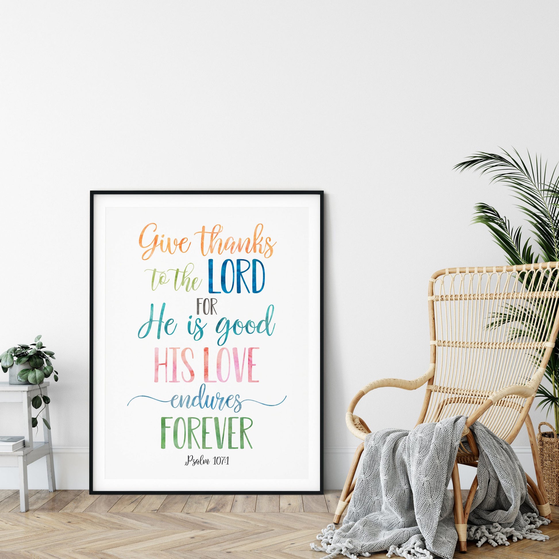 Give Thanks To The Lord, Psalm 107:1, Catholic Prayer, Bible Verse Printable, Nursery Decor Room