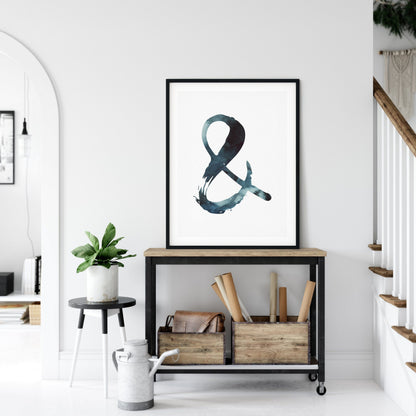 Indigo Blue Ampersand Wall Art, Ampersand Print, Blue Watercolor Art,
