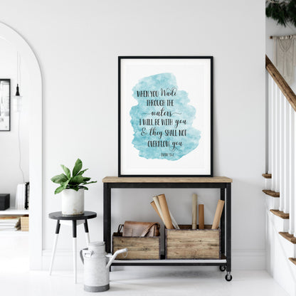 When You Wade Through The Waters, Isaiah 43:2, Bible Verse Print Wall Art Nursery Room Decor