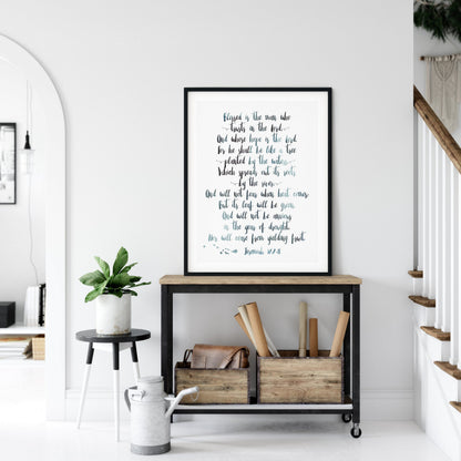Blessed Is The Man Who Trusts In The Lord, Jeremiah 17:7, Scripture Nursery Bible Verse Prints