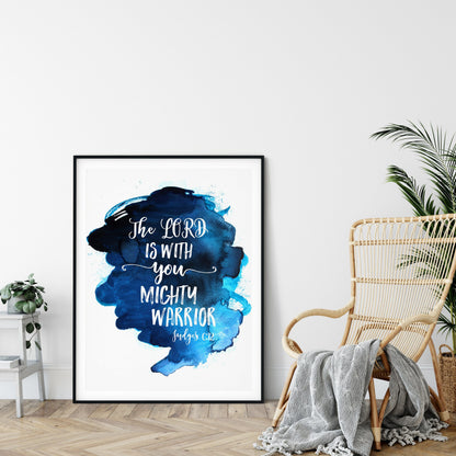 The Lord Is With You Mighty Warrior, Judges 6:12, Bible Verse Printable Wall Art, Nursery Quotes