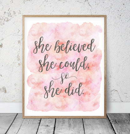 She Believed She Could So She Did,Nursery Print Wall Art Quotes Decor
