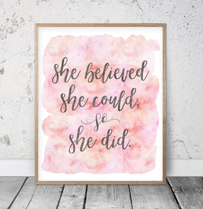 She Believed She Could So She Did,Girl Quotes Room Decor