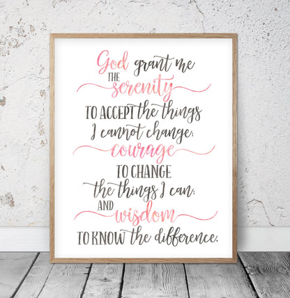 God Grant Me The Serenity, Inspirational Quotes, Nursery Printable, Girls Room