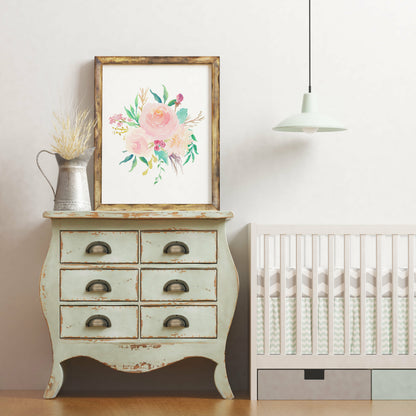 Pink Watercolor Flowers, Nursery Print Wall Art, Pink Peony Bouquet, Girls Room