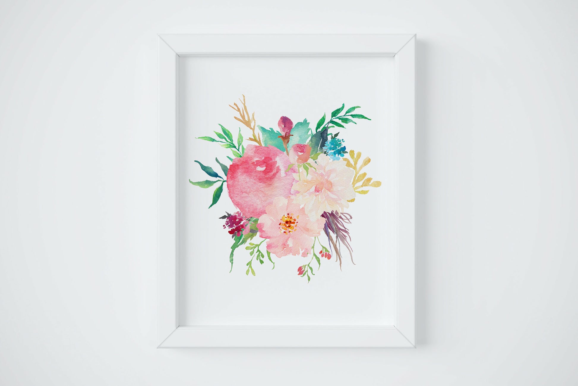 Pink Watercolor Flowers, Nursery Printable Wall Art, Pink Peony Bouquet Decor