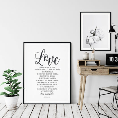 Love Is Patient, Love Never Fails, 1 Corinthians 13,Bible Verse Printable Wall Art,Nursery Bible Quotes