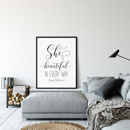 She Is Beautiful, Songs Of Solomon 4:7, Bible Verse Printable Wall Art,Nursery Bible Quotes