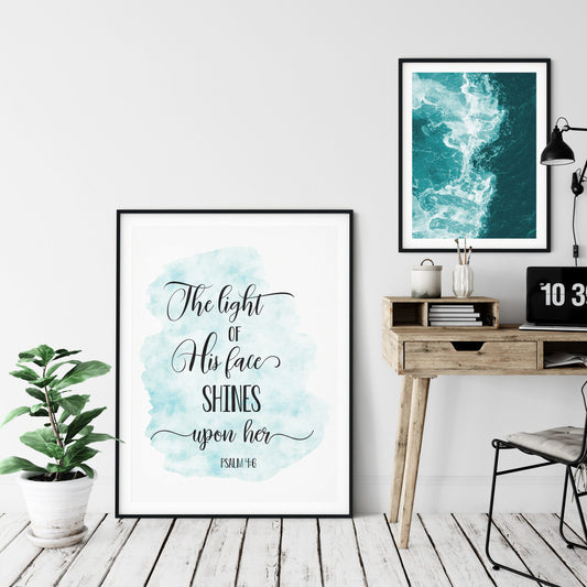 The Light Of His Face Shines Upon Her, Psalm 4:6, Bible Verse Printable, Nursery Decor Wall Art