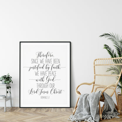 We Have Piece With God, Romans 5:1, Scripture Art, Bible Verse Prints, Nursery Wall Art