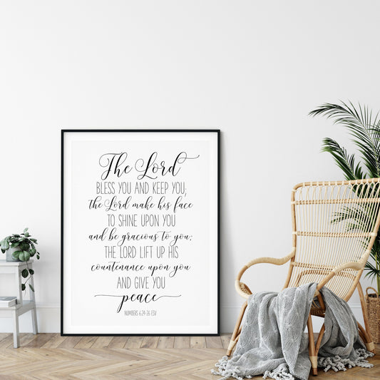 The Lord Bless You and Keep You, Number 6:24-26, Bible Verse Printable Wall Art, Nursery Quotes