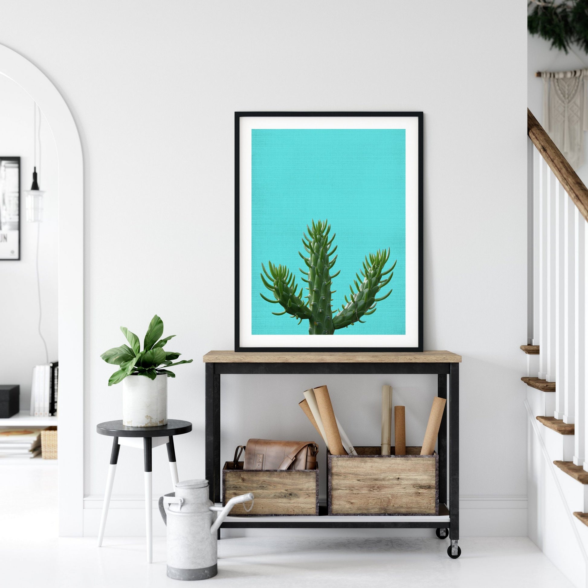 Cactus Print, Blue Wall Art, Cactus Plant Photo, Arizona Print, Home Decor Print