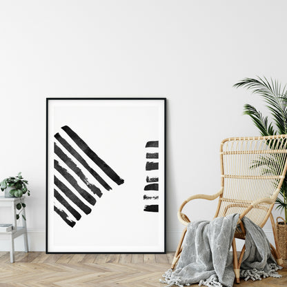 Black and White Abstract Brush Strokes Art Print, Room Wall Art Decor